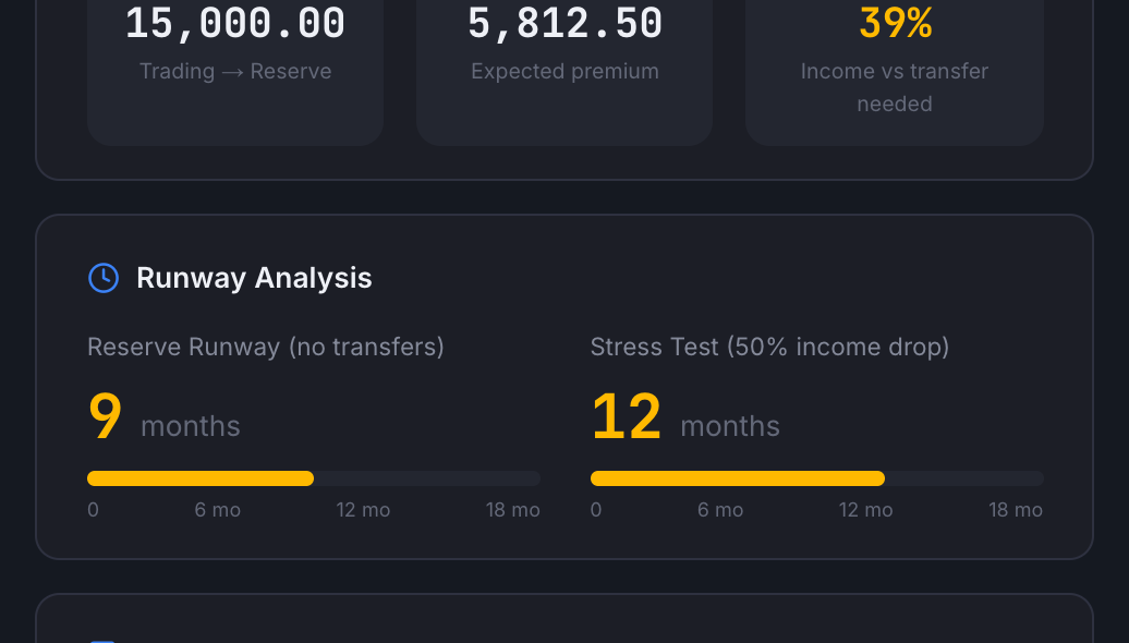 Annual summary card showing full year income vs. expenses breakdown