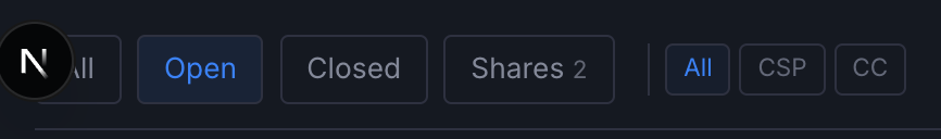 Filter buttons for Open, Closed, and Shares